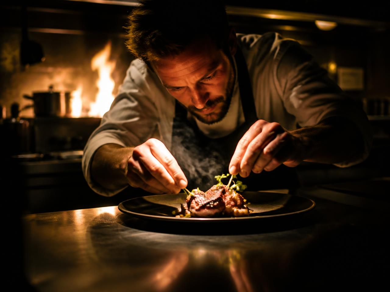 Chef plating at the pass
